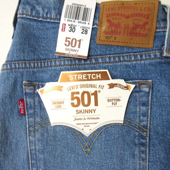 NWT Levi's 501 Skinny in Post Modern Blue Heavyweight Stretch Denim Crop Jean 30 - Picture 7 of 8